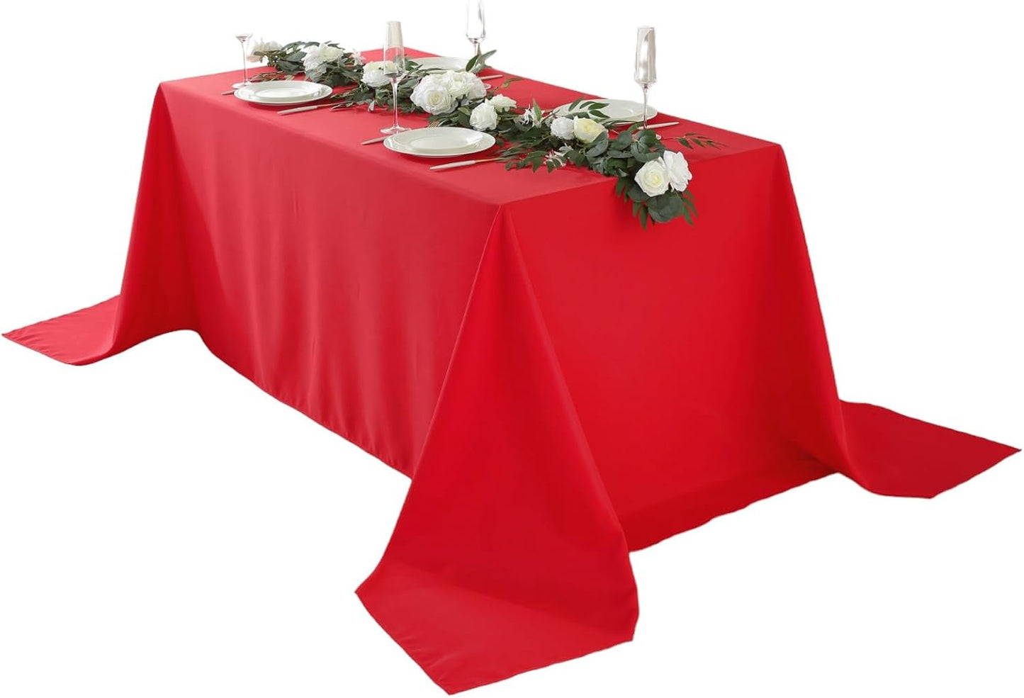 Craft And Party Rectangle Tablecloth, 90 x 156 Inch White Tablecloth, 8ft Rectangle Table Cloth, Polyester Fabric Washable Tablecloth for Home, Party, Wedding or Restaurant Use.