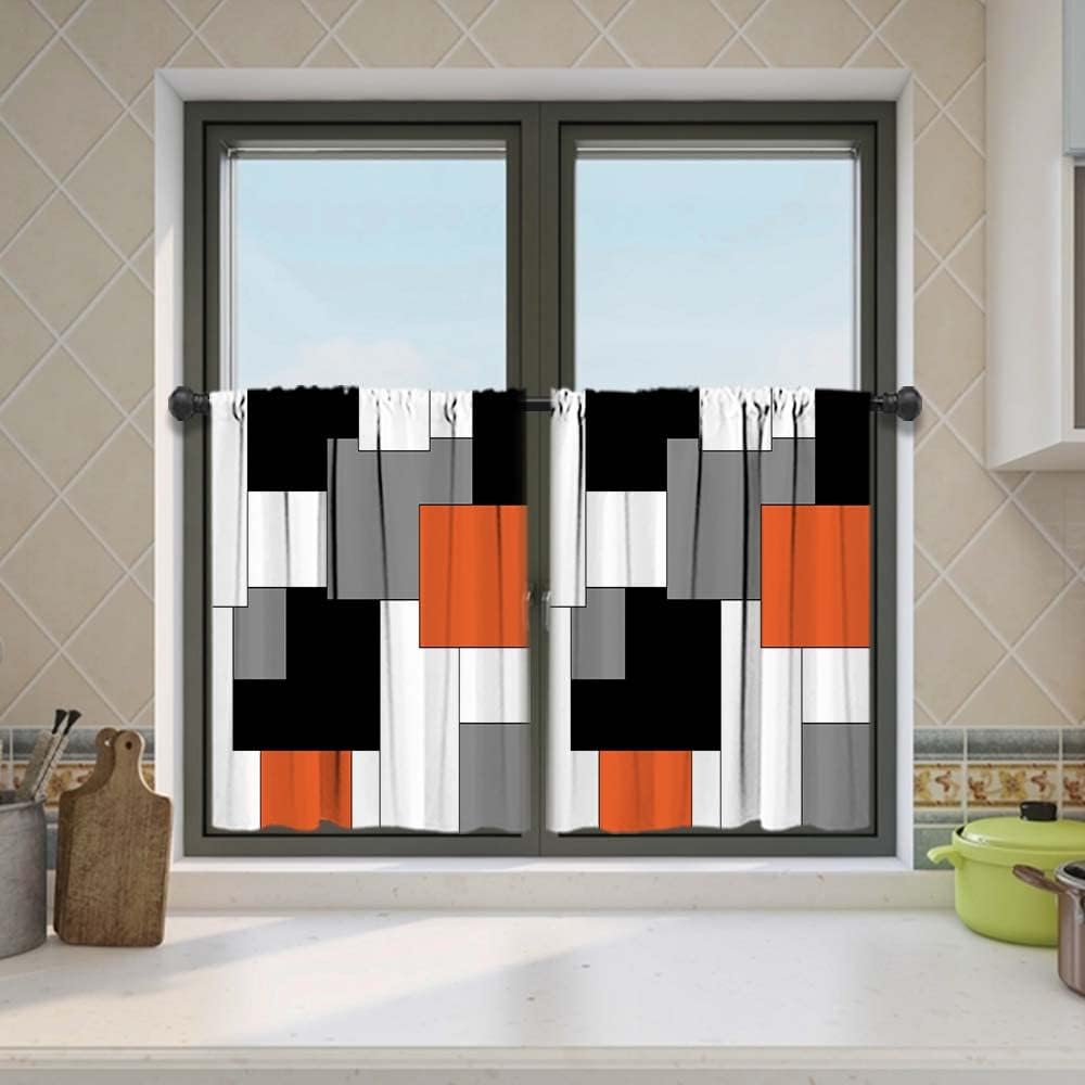 MCALK Brown Blackout Kitchen Curtains Tiers and Valances Set 3 Piece for Windows Beige Kitchen Window Curtains Set,Modern Abstract Art Valances for Living Room(36" Tiers Set)