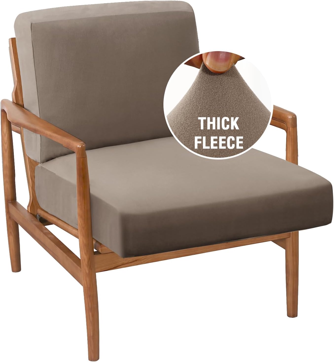 H.VERSAILTEX Fleece Chair Cover Stretch Cushion Covers for Couches and Sofas 2 Piece Thick Soft Accent Chair Cover for Mid-Century Modern Chair (Seat Cushion Cover Plus Back Cushion Cover, Camel)