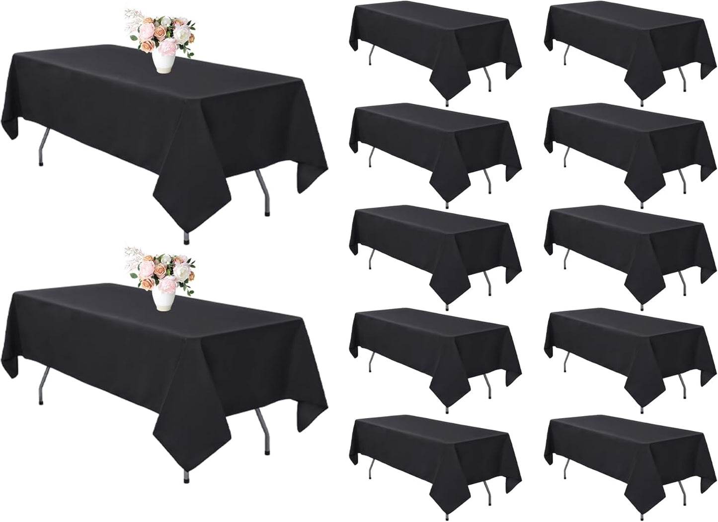 8 Pack Black Tablecloth 60 x 102 Inch Polyester Table Cloth for 6 Foot Rectangle Tables, Wrinkle Resistant Washable Decorative Fabric Table Covers for Wedding Party Banquet Buffet and Camping
