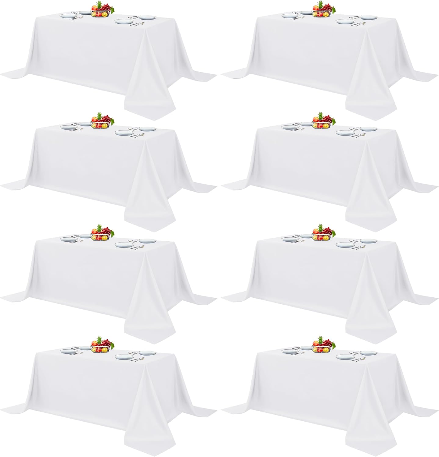 Fitable 8 Pack Table Cloth Rectangle Table: Stain and Wrinkle Resistant Tablecloth Rectangular, Washable Polyester Tablecloths for Wedding Party Dining Banquet Event Catering(White, 70x120 Inch)