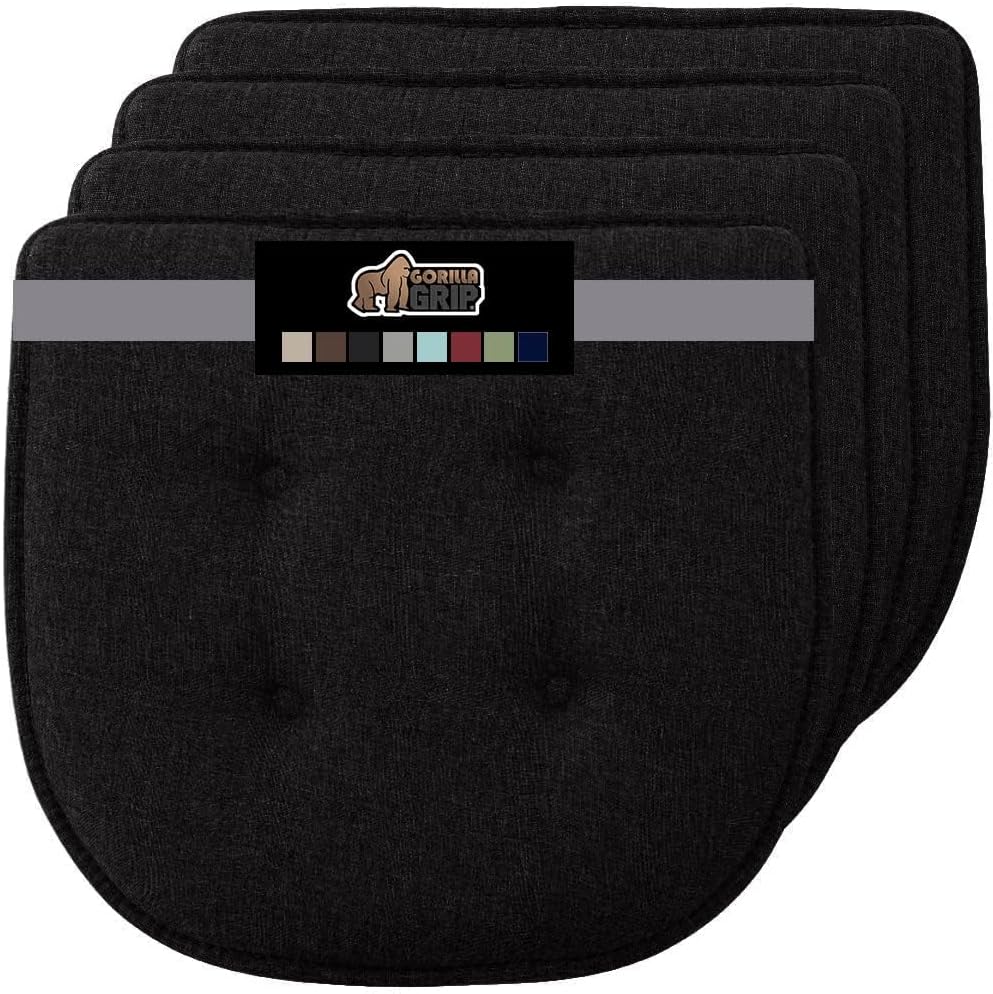 GORILLA GRIP Slip Resistant Chair Cushions, No Ties Required, Memory Foam Pads for Dining Room, Kitchen Table, Office, Rocking Chairs, Plush Seat Cover Cushion Pad, Home Decor, Set of 4, 16x16, Gray