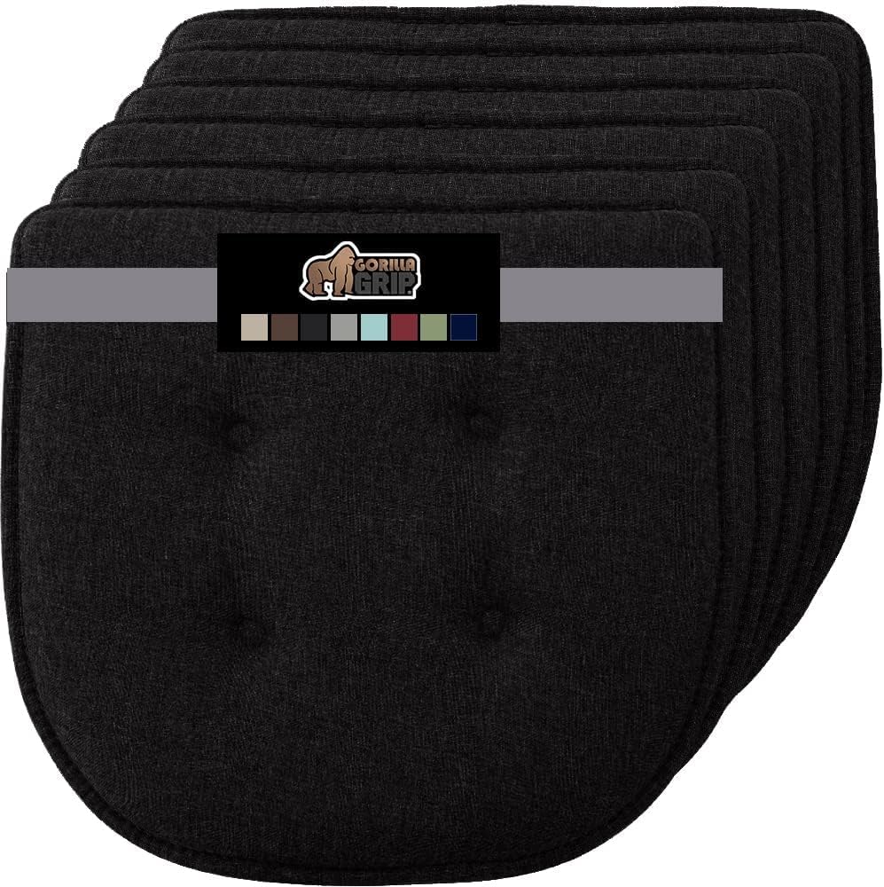 GORILLA GRIP Slip Resistant Chair Cushions, No Ties Required, Memory Foam Pads for Dining Room, Kitchen Table, Office, Rocking Chairs, Plush Seat Cover Cushion Pad, Home Decor, Set of 4, 16x16, Gray