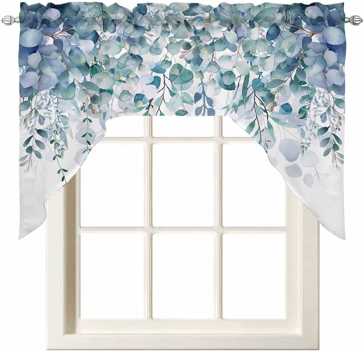 Spring Botanical Swag Curtains Valance and Tier Set, Purple Eucalyptus Leaves Rod Pocket Curtain Drapes for Bedroom Bathroom Over Sink Kitchen Curtains 3 Piece Set Swag Valances and 24 inches Tiers