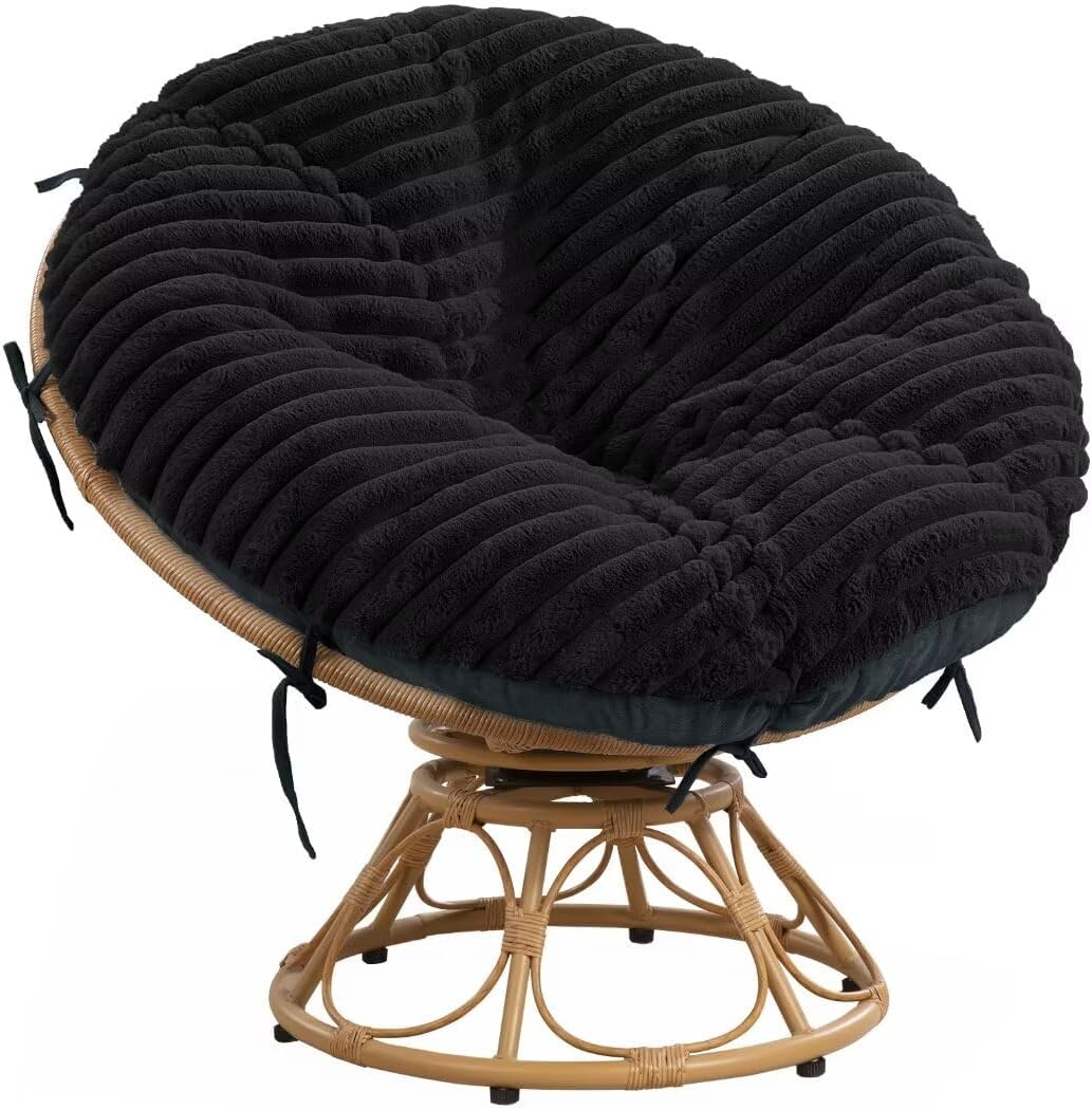 HOMBYS Fluffy Shaggy Cover for Papasan Chair Cushion, Plush Faux Fur Slipcover ONLY, (Without Cushion) Removable Soft Papasan Cushion Covers with 8 Ties, (Khaki, 55"x55")