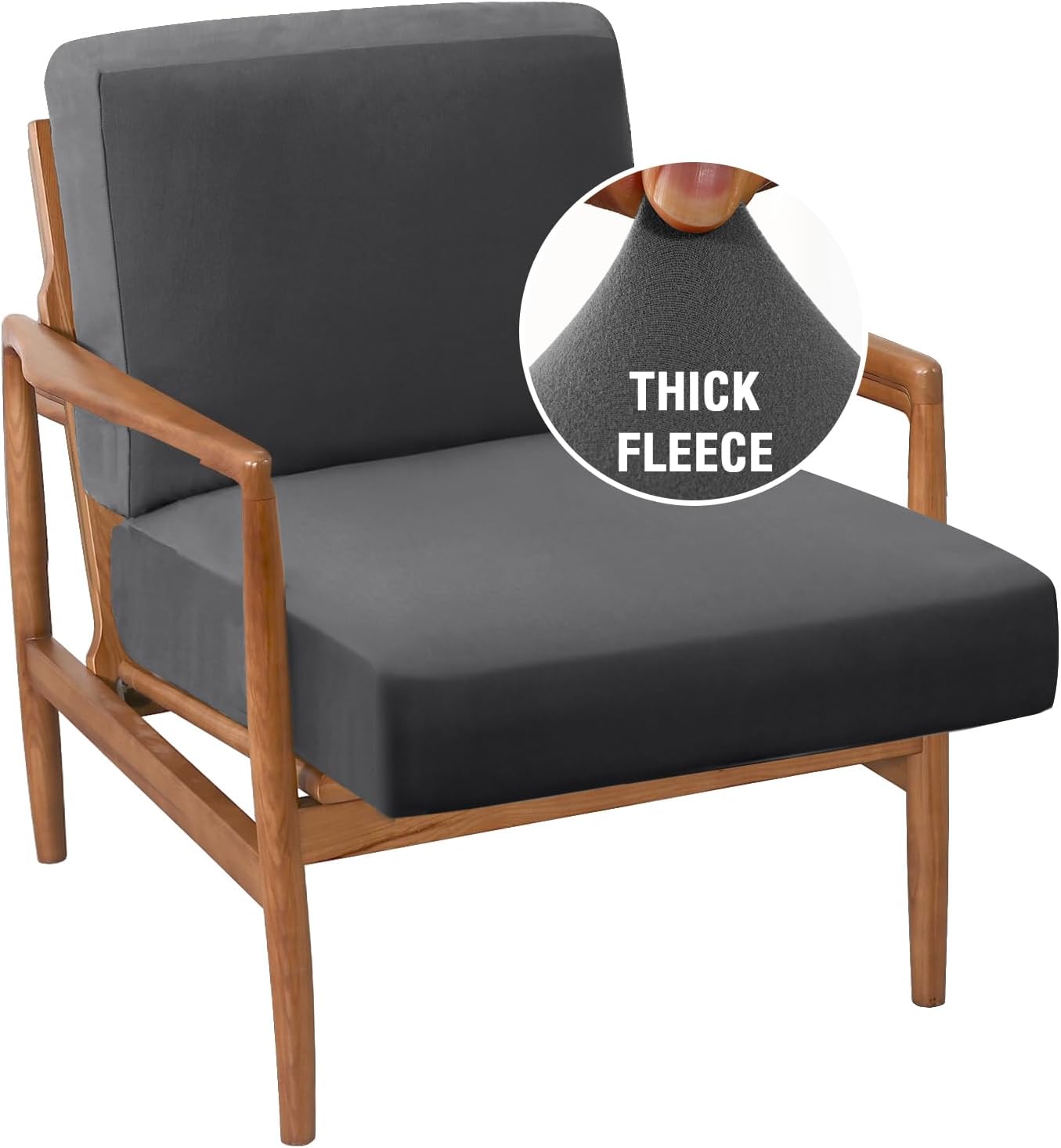 H.VERSAILTEX Fleece Chair Cover Stretch Cushion Covers for Couches and Sofas 2 Piece Thick Soft Accent Chair Cover for Mid-Century Modern Chair (Seat Cushion Cover Plus Back Cushion Cover, Camel)