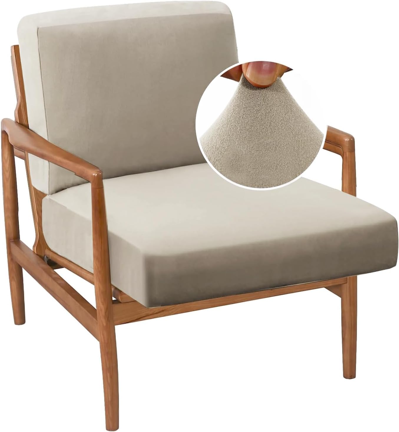 H.VERSAILTEX Fleece Chair Cover Stretch Cushion Covers for Couches and Sofas 2 Piece Thick Soft Accent Chair Cover for Mid-Century Modern Chair (Seat Cushion Cover Plus Back Cushion Cover, Camel)