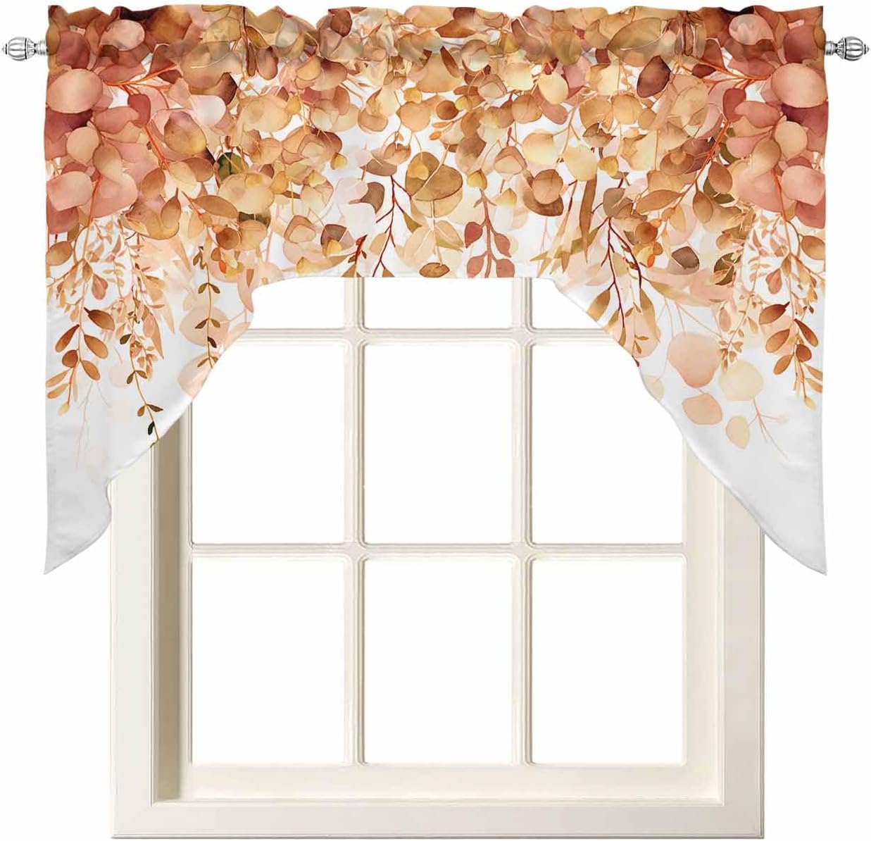 Spring Botanical Swag Curtains Valance and Tier Set, Purple Eucalyptus Leaves Rod Pocket Curtain Drapes for Bedroom Bathroom Over Sink Kitchen Curtains 3 Piece Set Swag Valances and 24 inches Tiers