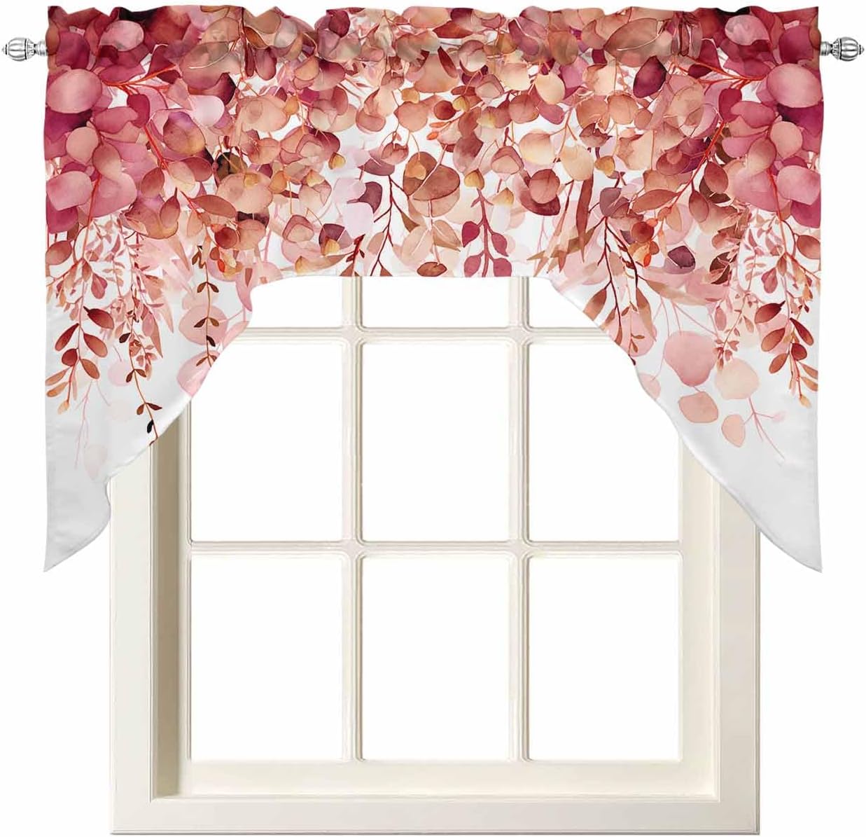 Spring Botanical Swag Curtains Valance and Tier Set, Purple Eucalyptus Leaves Rod Pocket Curtain Drapes for Bedroom Bathroom Over Sink Kitchen Curtains 3 Piece Set Swag Valances and 24 inches Tiers
