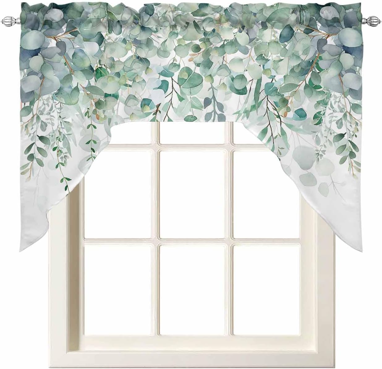Spring Botanical Swag Curtains Valance and Tier Set, Purple Eucalyptus Leaves Rod Pocket Curtain Drapes for Bedroom Bathroom Over Sink Kitchen Curtains 3 Piece Set Swag Valances and 24 inches Tiers