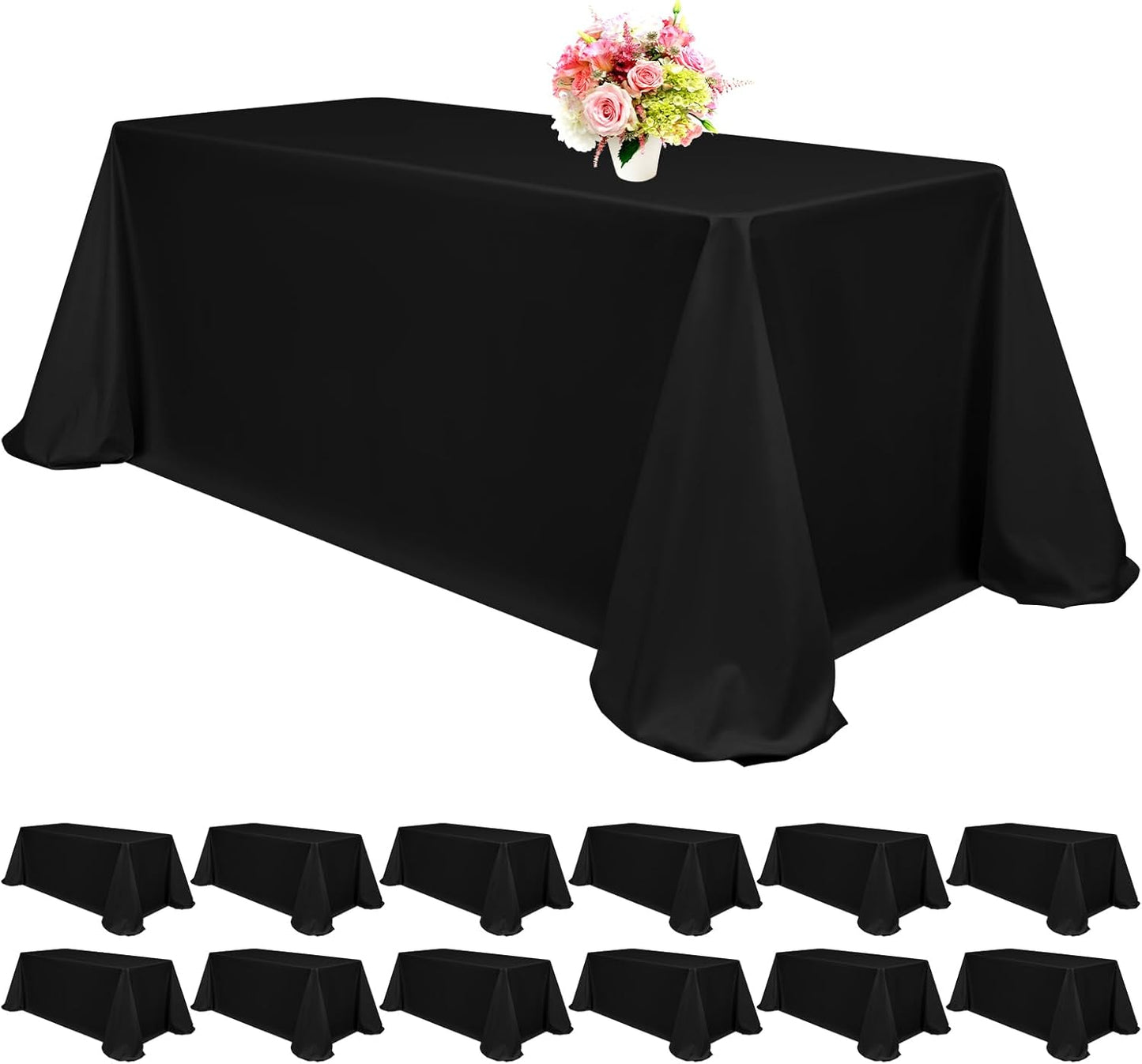 12 Pack Black Square Tablecloths 52 x 52 Inch, Table Cloth for Square Table, Stain and Wrinkle Resistant Washable Fabric Table Cloth, Polyester Tablecloth for Restaurant Banquet Party