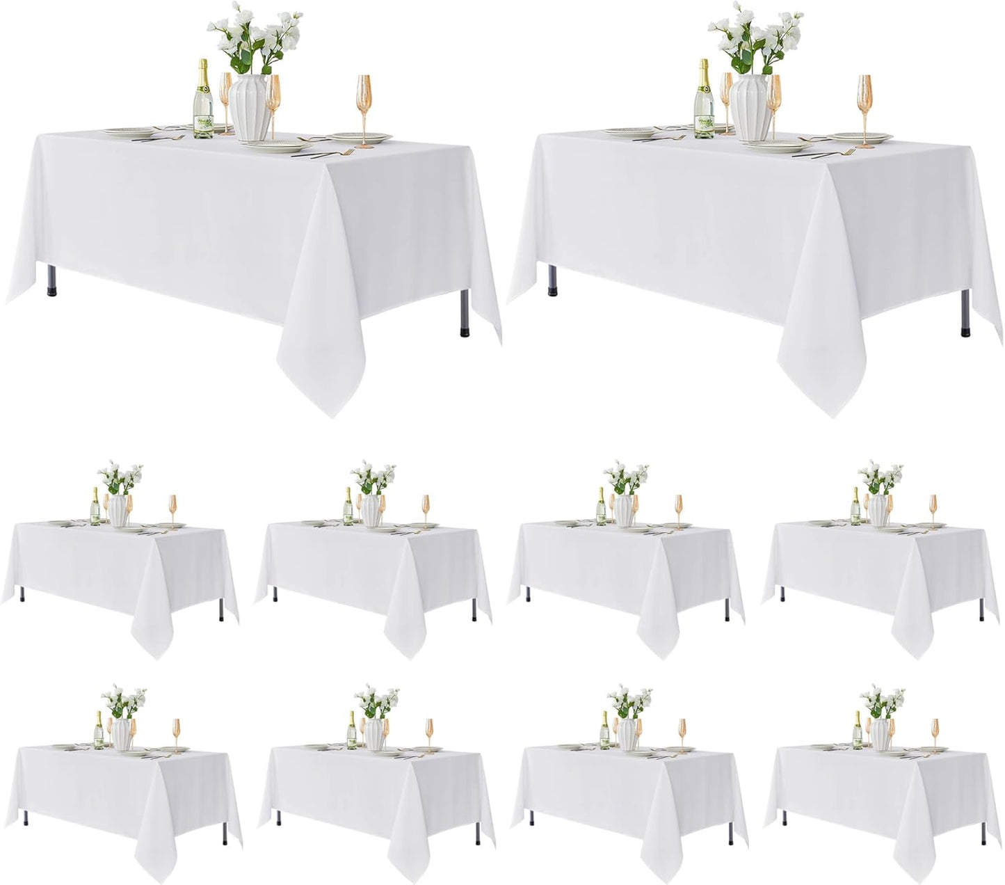 Fitable 8 Pack Table Cloth Rectangle Table: Stain and Wrinkle Resistant Tablecloth Rectangular, Washable Polyester Tablecloths for Wedding Party Dining Banquet Event Catering(White, 70x120 Inch)