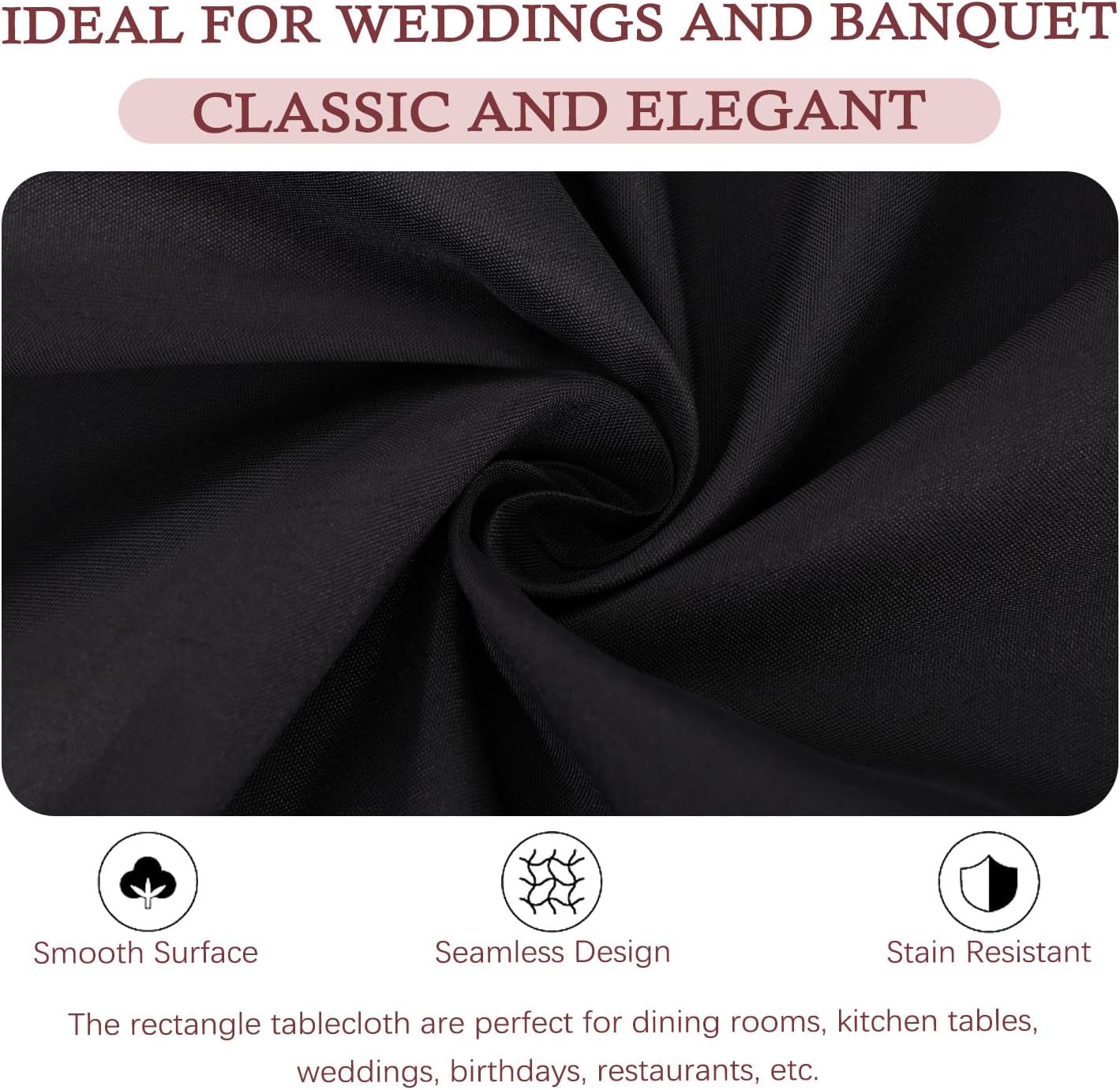 8 Pack Black Tablecloth 60 x 102 Inch Polyester Table Cloth for 6 Foot Rectangle Tables, Wrinkle Resistant Washable Decorative Fabric Table Covers for Wedding Party Banquet Buffet and Camping