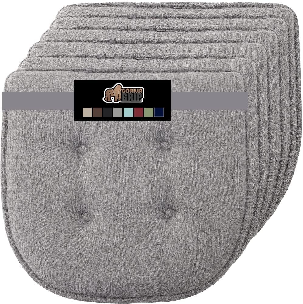 GORILLA GRIP Slip Resistant Chair Cushions, No Ties Required, Memory Foam Pads for Dining Room, Kitchen Table, Office, Rocking Chairs, Plush Seat Cover Cushion Pad, Home Decor, Set of 4, 16x16, Gray