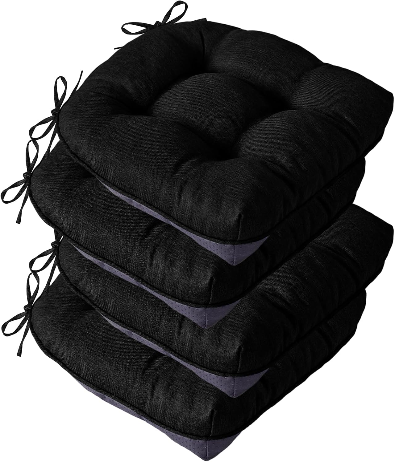 Chair Cushions for Dining Chairs, Seat Cushions for Kitchen Chairs, Indoor Seat Cushions with Ties, Tufted Foam Chair Pads, Non Slip Chair Cushions Set of 4, 15.5" x 15.5" x 4", Navy Blue