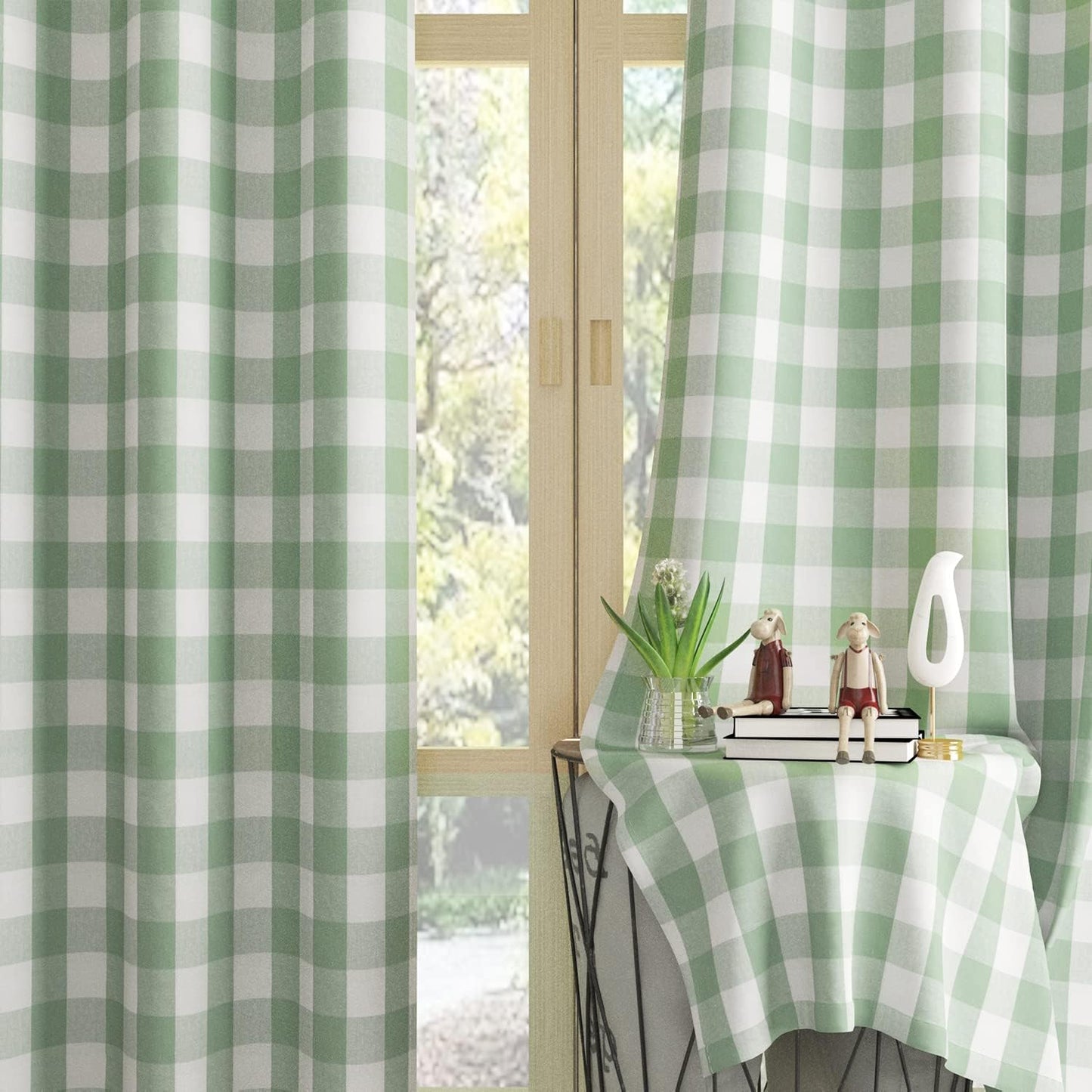 UPOPO Buffalo Check Window Curtains 63 inches Long Living Room Bedroom Cotton Plaid Gingham Farmhouse Rustic Decor Curtains 2 Panels Rod Pocket Kitchen Basement Curtain Panels Navy Blue White 52"x63"