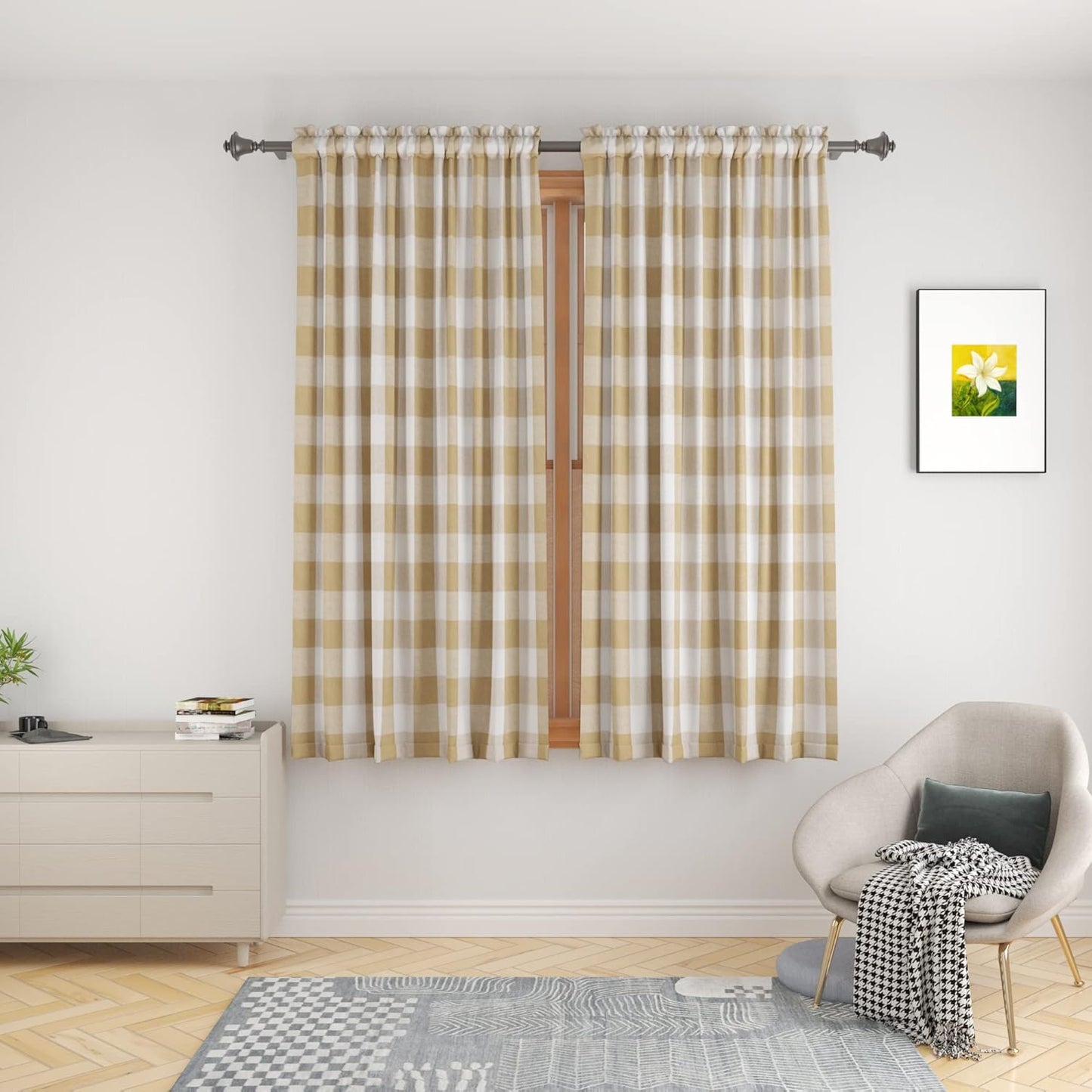UPOPO Buffalo Check Window Curtains 63 inches Long Living Room Bedroom Cotton Plaid Gingham Farmhouse Rustic Decor Curtains 2 Panels Rod Pocket Kitchen Basement Curtain Panels Navy Blue White 52"x63"