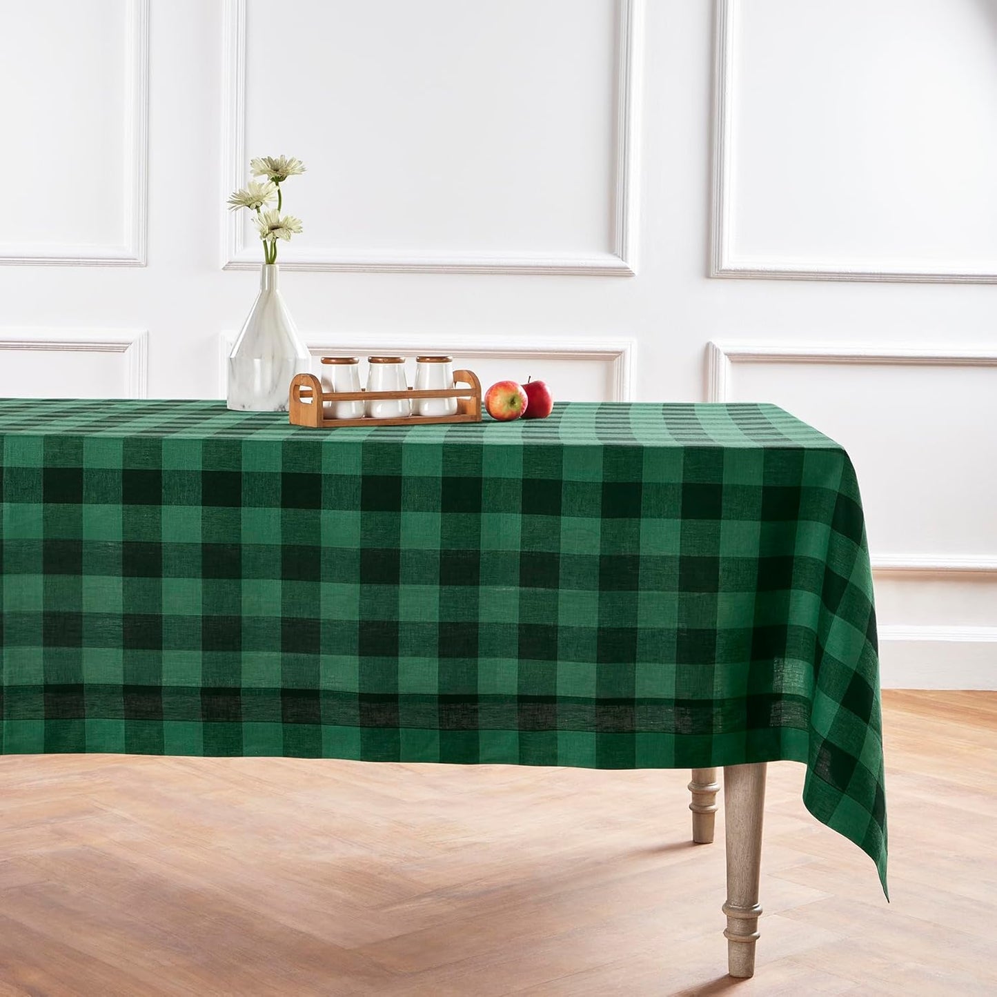 Solino Home Linen Buffalo Plaid Tablecloth 60 x 90 Inch - 100% Pure Linen Natural and White Checkered Table Cloth for Rectangle Tables - Machine Washable Tablecloth for Fall, Autumn, Thanksgiving