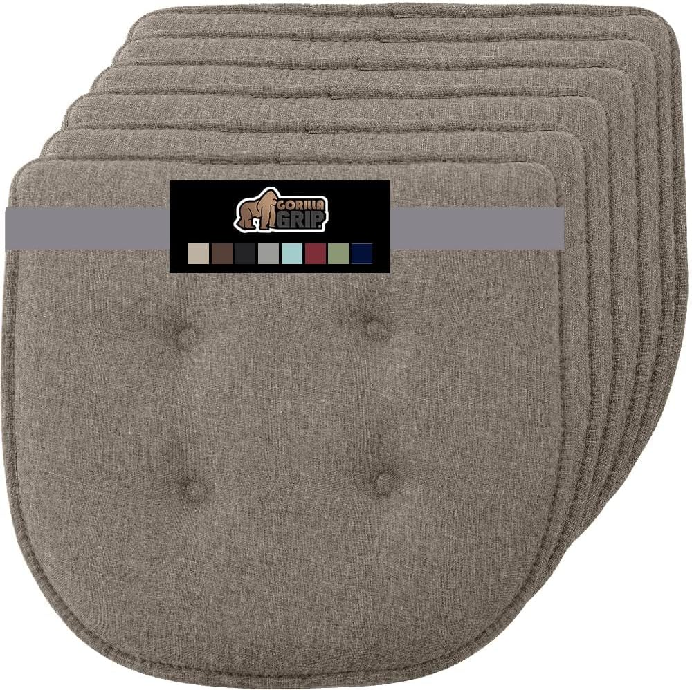GORILLA GRIP Slip Resistant Chair Cushions, No Ties Required, Memory Foam Pads for Dining Room, Kitchen Table, Office, Rocking Chairs, Plush Seat Cover Cushion Pad, Home Decor, Set of 4, 16x16, Gray