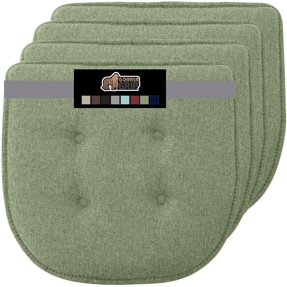 GORILLA GRIP Slip Resistant Chair Cushions, No Ties Required, Memory Foam Pads for Dining Room, Kitchen Table, Office, Rocking Chairs, Plush Seat Cover Cushion Pad, Home Decor, Set of 4, 16x16, Gray