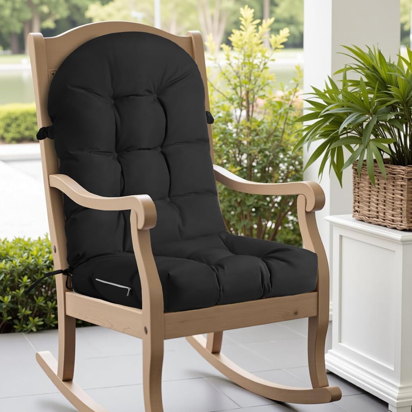 Rocking Chair Cushion - Chenille Fabric, High-Density Sponge, Durable Comfort Non-Slip Bottom Tufted Seat Pads with Ties, Chenille︱Oyster White, 44x19x4 inch