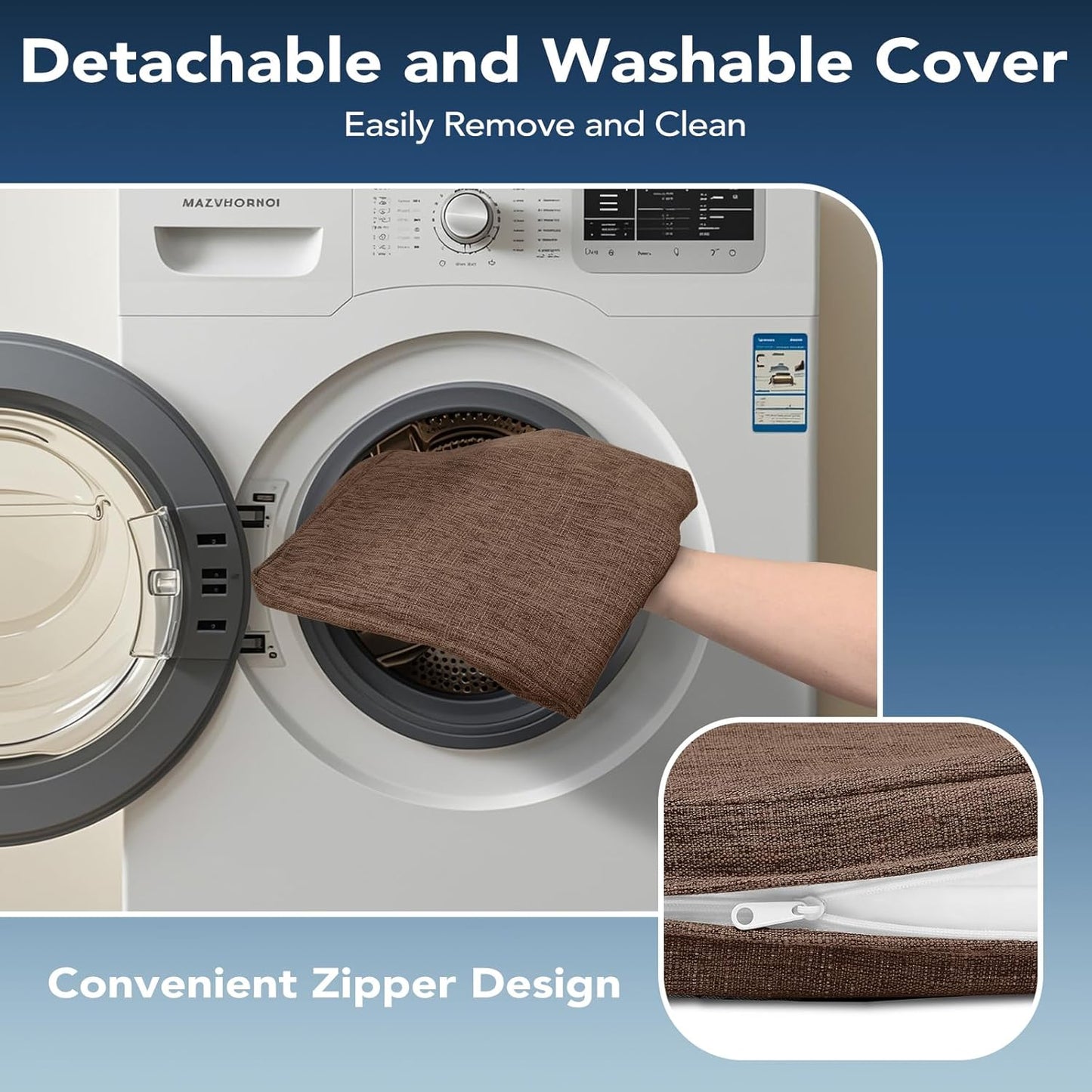 Chair Cushions for Dining Chairs, Non Slip Chair Pads with Ties and Washable Covers, Memory Foam Kitchen Chair Cushions Set of 6, 16"X16"X2.5", Brown