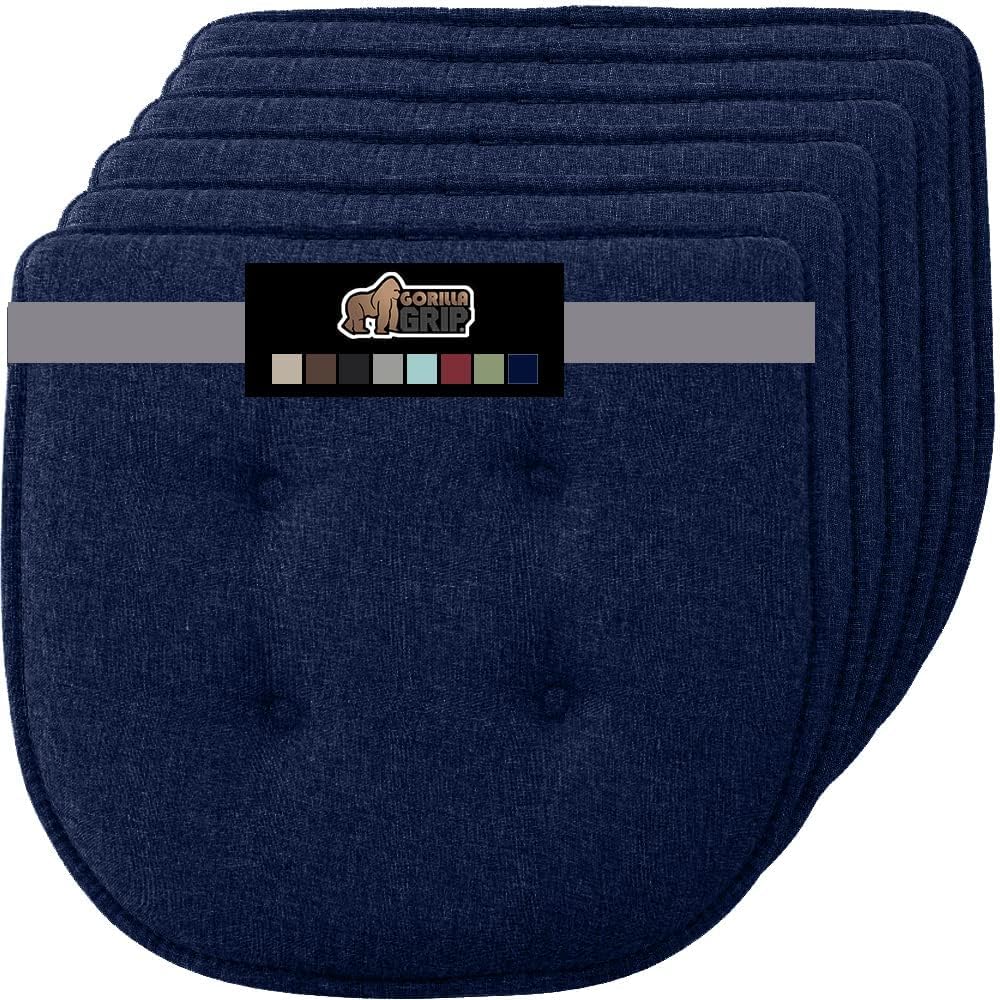 GORILLA GRIP Slip Resistant Chair Cushions, No Ties Required, Memory Foam Pads for Dining Room, Kitchen Table, Office, Rocking Chairs, Plush Seat Cover Cushion Pad, Home Decor, Set of 4, 16x16, Gray