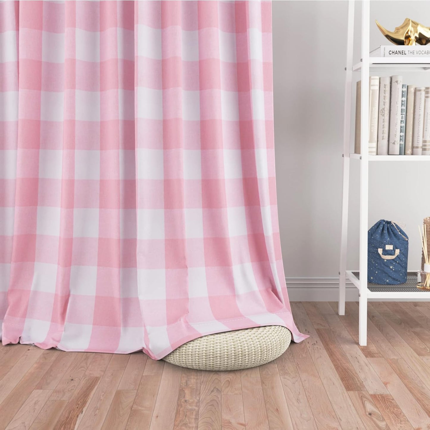 UPOPO Buffalo Check Window Curtains 63 inches Long Living Room Bedroom Cotton Plaid Gingham Farmhouse Rustic Decor Curtains 2 Panels Rod Pocket Kitchen Basement Curtain Panels Navy Blue White 52"x63"