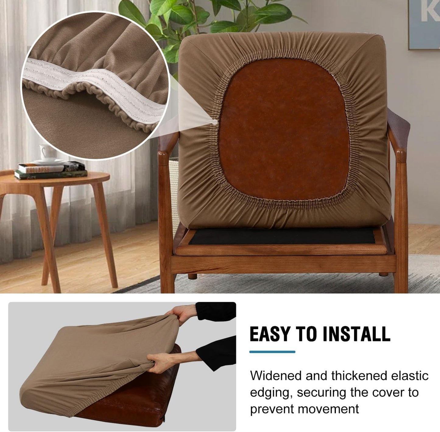 H.VERSAILTEX Fleece Chair Cover Stretch Cushion Covers for Couches and Sofas 2 Piece Thick Soft Accent Chair Cover for Mid-Century Modern Chair (Seat Cushion Cover Plus Back Cushion Cover, Camel)