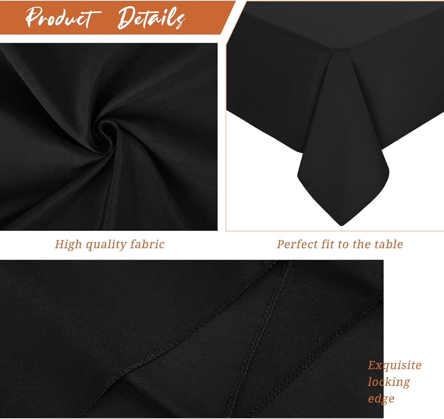 8 Pack Polyester Rectangle Tablecloth 60 x 126 Inch, Black Tablecloth Rectangle for 8 Ft Tables, Stain and Wrinkle Resistant Washable Table Cover for Kitchen Wedding Banquet Restaurant Party