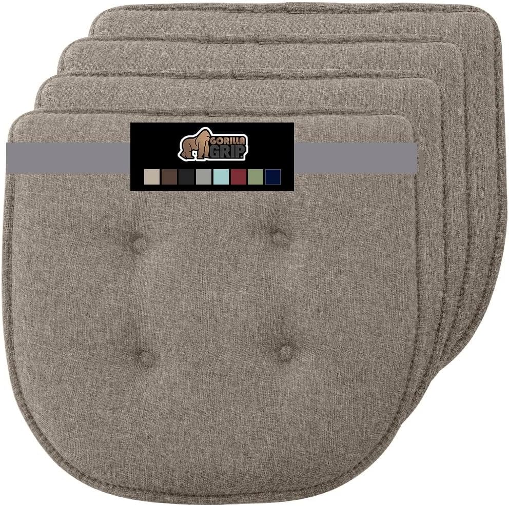 GORILLA GRIP Slip Resistant Chair Cushions, No Ties Required, Memory Foam Pads for Dining Room, Kitchen Table, Office, Rocking Chairs, Plush Seat Cover Cushion Pad, Home Decor, Set of 4, 16x16, Gray
