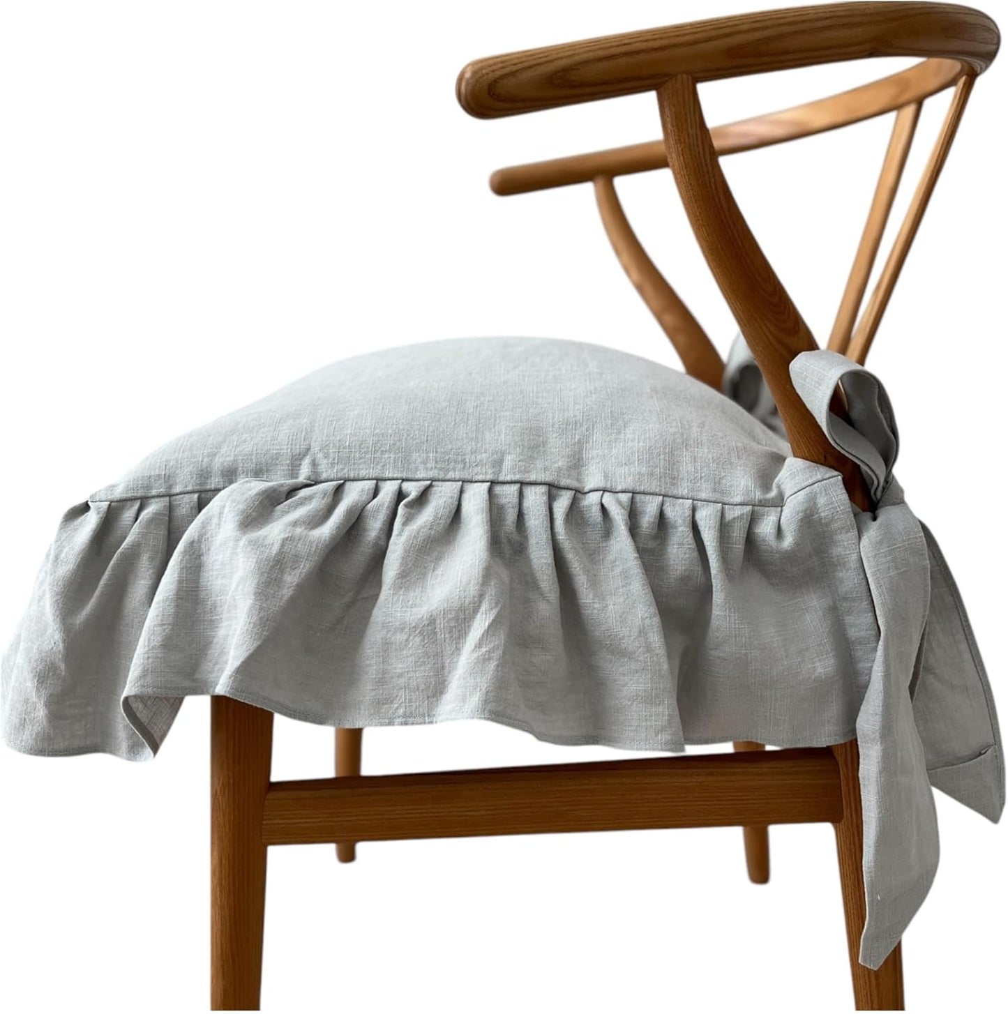 Korean Made Chair Pad Slipcover 17.5'x17.5' Chair Cushion Cover Ties with Ruffle Farmhouse Decor Covers Only, Gift for Mom (Solid White)