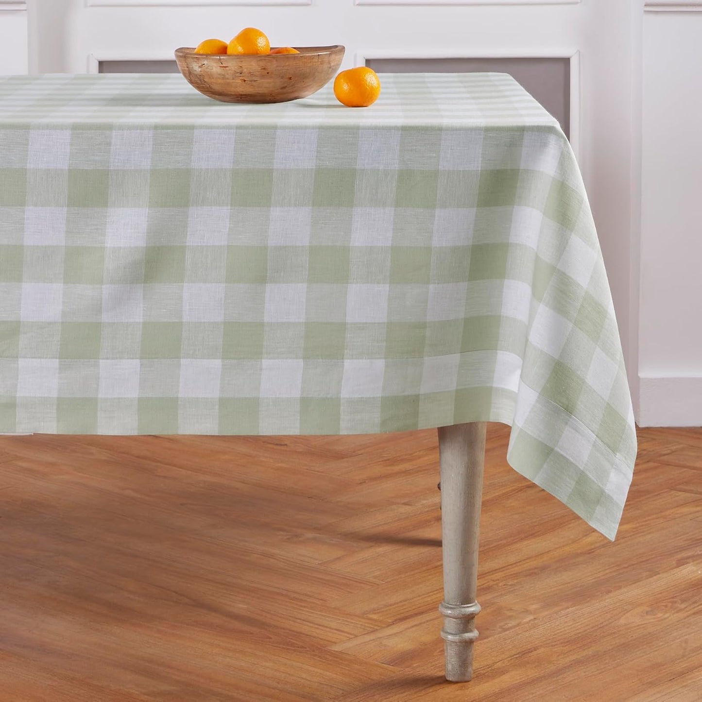 Solino Home Linen Buffalo Plaid Tablecloth 60 x 90 Inch - 100% Pure Linen Natural and White Checkered Table Cloth for Rectangle Tables - Machine Washable Tablecloth for Fall, Autumn, Thanksgiving