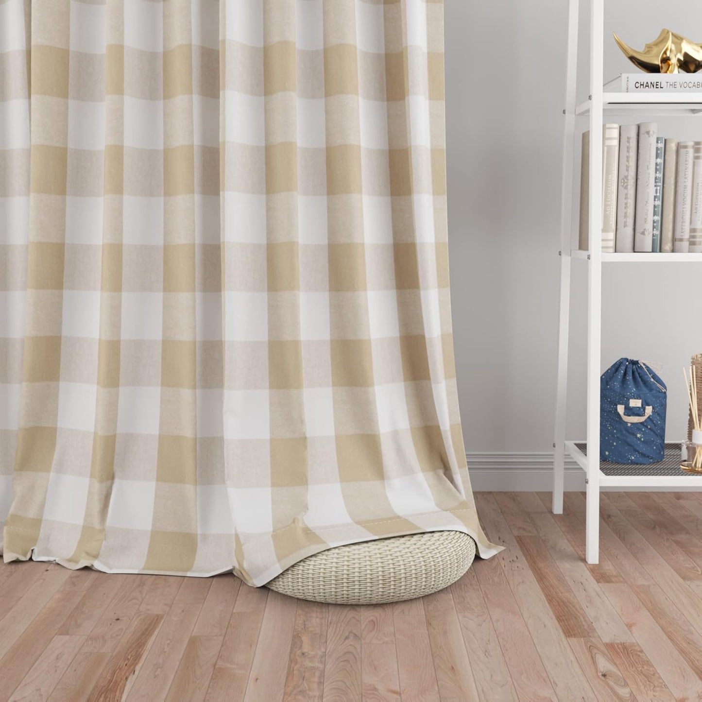 UPOPO Buffalo Check Window Curtains 63 inches Long Living Room Bedroom Cotton Plaid Gingham Farmhouse Rustic Decor Curtains 2 Panels Rod Pocket Kitchen Basement Curtain Panels Navy Blue White 52"x63"