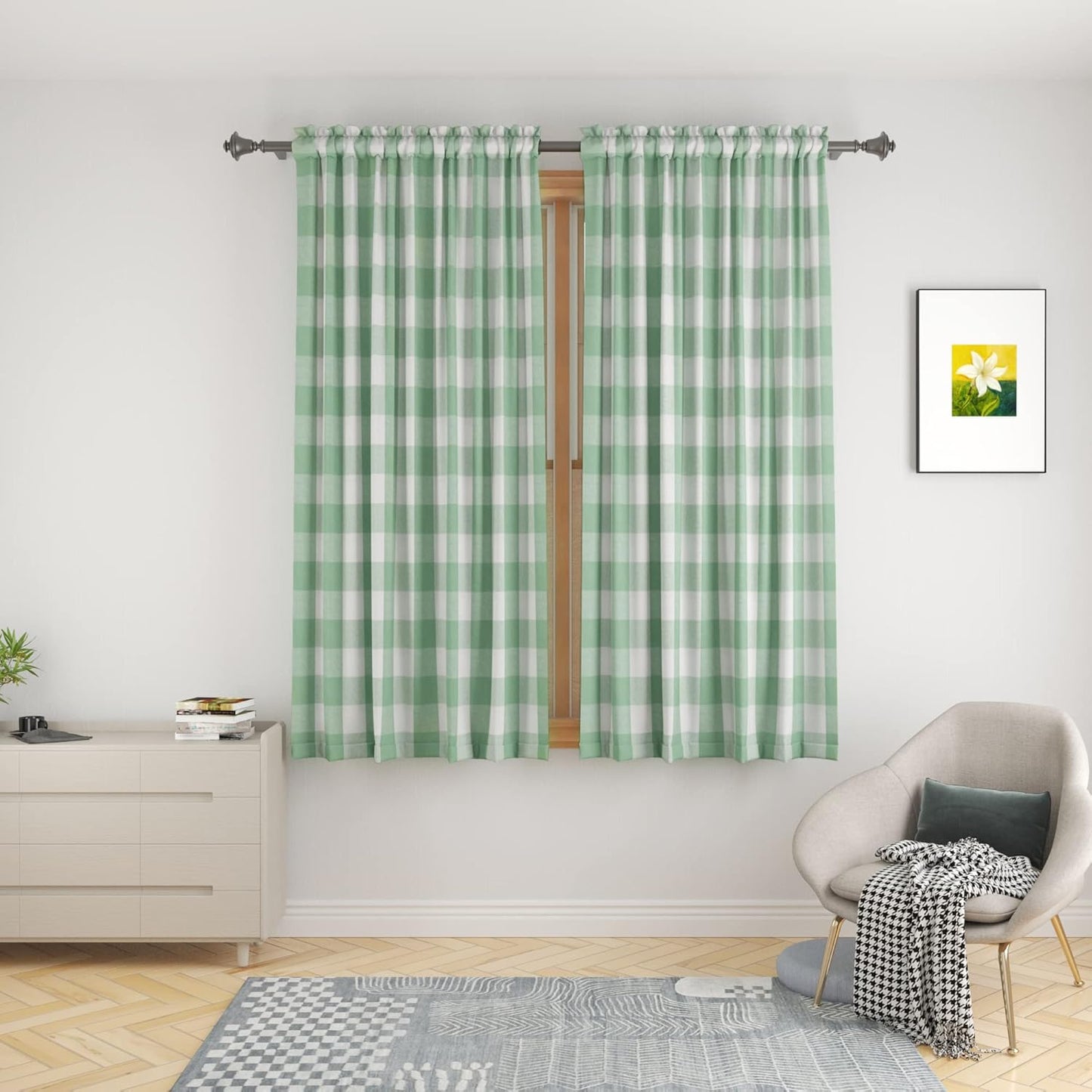 UPOPO Buffalo Check Window Curtains 63 inches Long Living Room Bedroom Cotton Plaid Gingham Farmhouse Rustic Decor Curtains 2 Panels Rod Pocket Kitchen Basement Curtain Panels Navy Blue White 52"x63"
