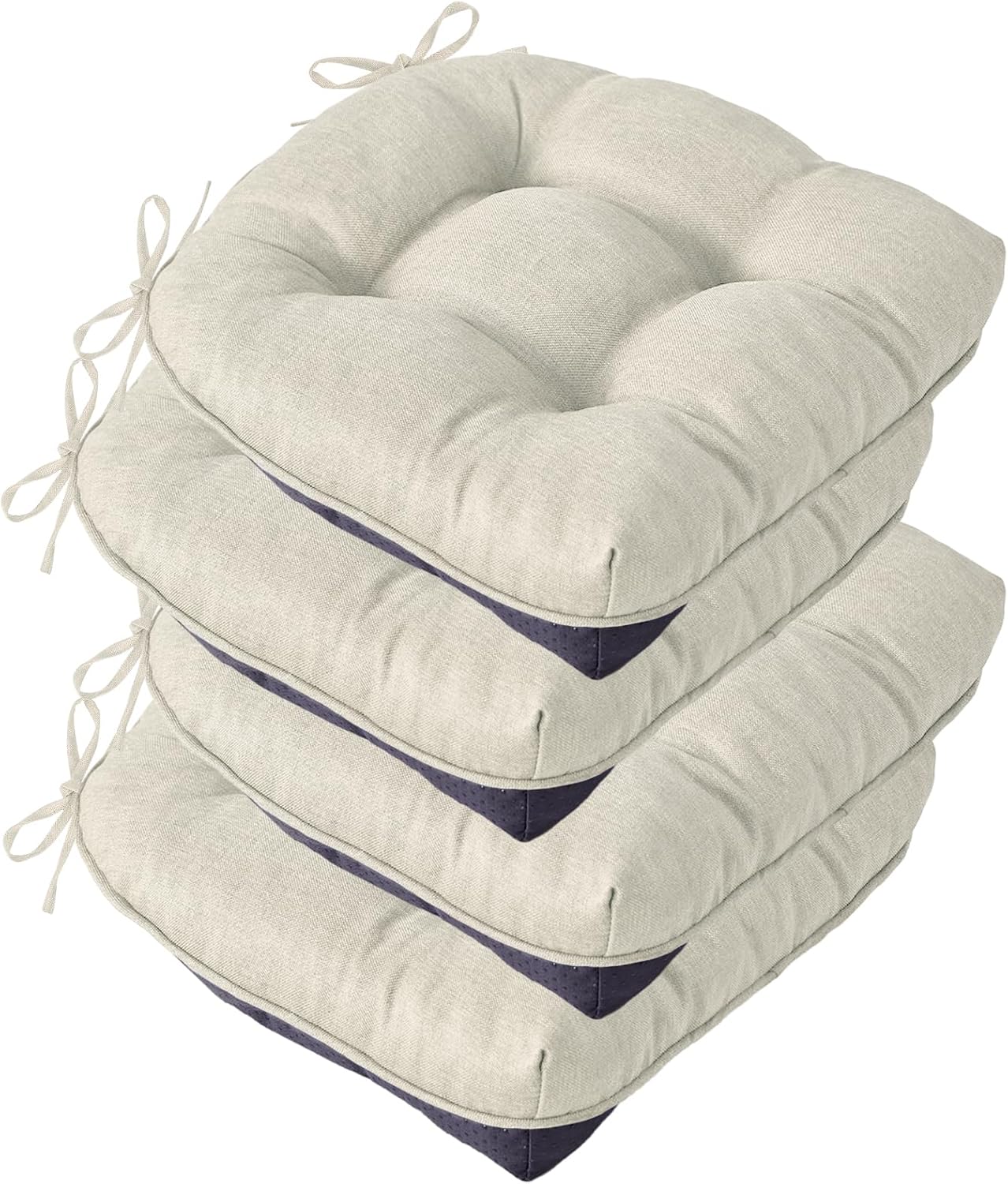 Chair Cushions for Dining Chairs, Seat Cushions for Kitchen Chairs, Indoor Seat Cushions with Ties, Tufted Foam Chair Pads, Non Slip Chair Cushions Set of 4, 15.5" x 15.5" x 4", Navy Blue