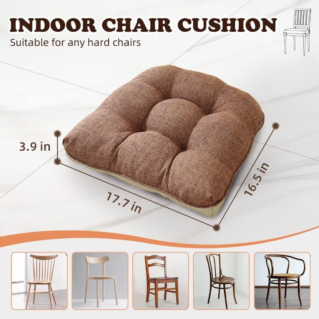 Chair Cushions for Dining Chairs 4 Pack, Indoor Kitchen Seat Cushions U Shape Non-Slip Chair Pads with Ties for Dining Room, Office 17.7" x 16.5" x 3.9" Wood Color