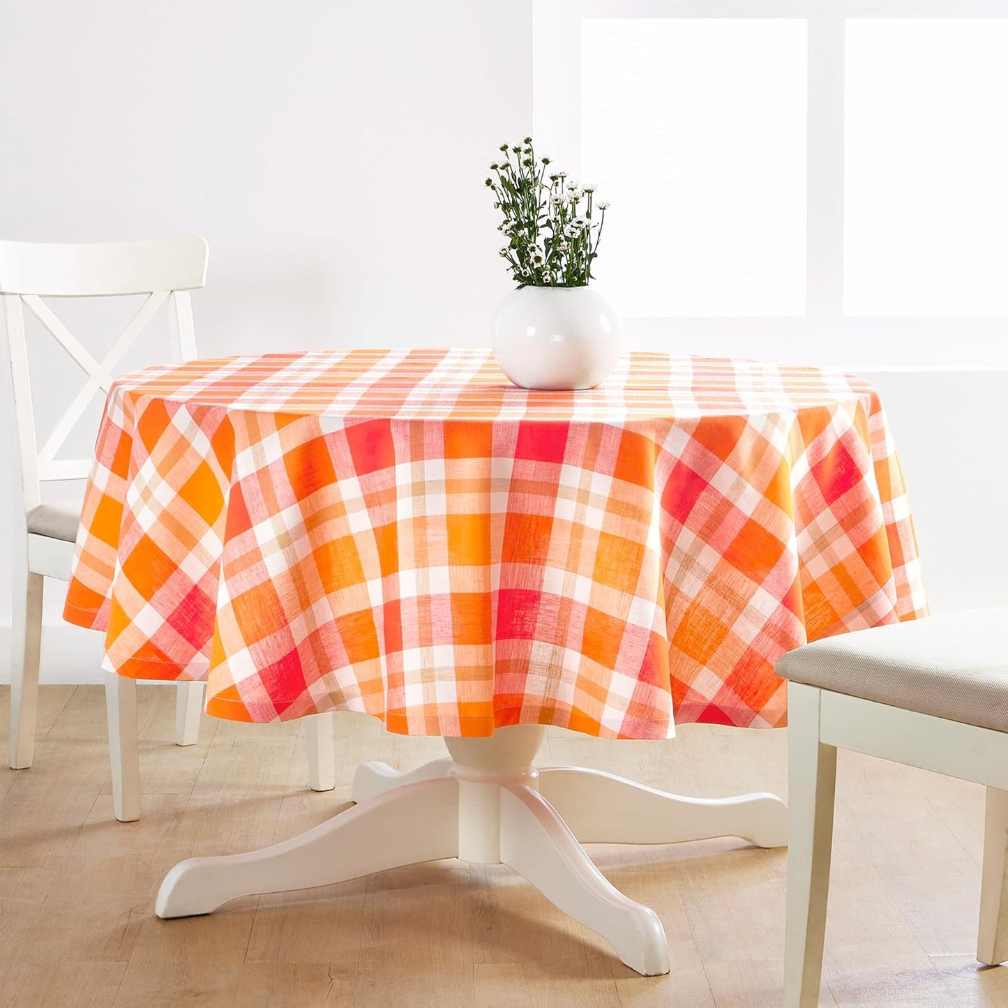 Solino Home Plaid Linen Tablecloth 60 x 108 Inch - 100% Pure Linen Orange Plaid Table Cloth for Rectangle Tables - Machine Washable Tablecloth for Fall, Autumn, Halloween, Thanksgiving
