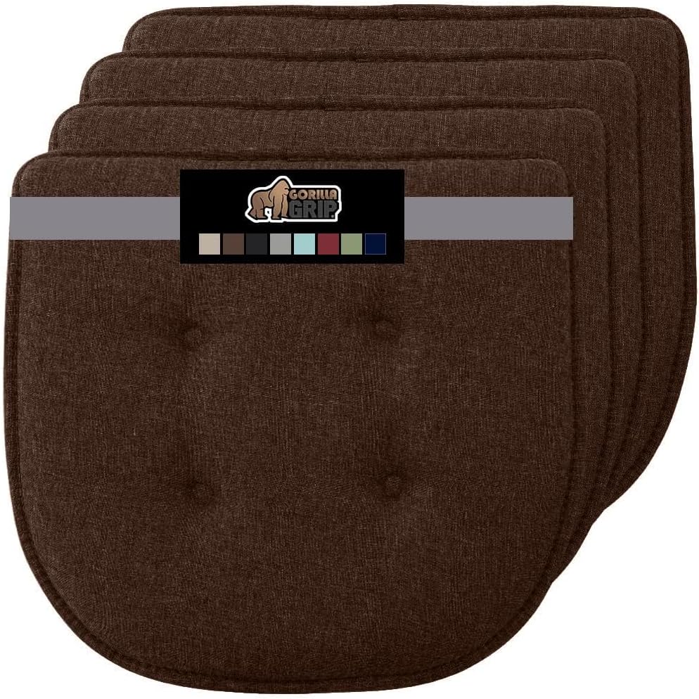 GORILLA GRIP Slip Resistant Chair Cushions, No Ties Required, Memory Foam Pads for Dining Room, Kitchen Table, Office, Rocking Chairs, Plush Seat Cover Cushion Pad, Home Decor, Set of 4, 16x16, Gray