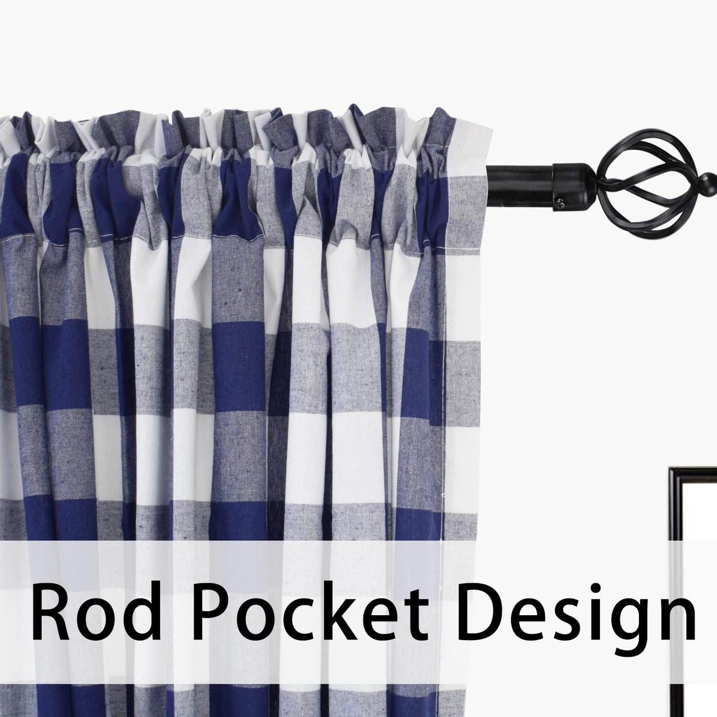 UPOPO Buffalo Check Window Curtains 63 inches Long Living Room Bedroom Cotton Plaid Gingham Farmhouse Rustic Decor Curtains 2 Panels Rod Pocket Kitchen Basement Curtain Panels Navy Blue White 52"x63"