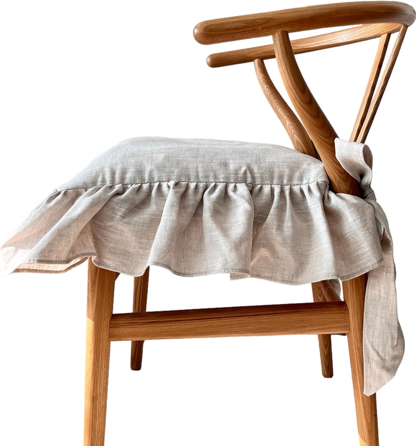 Korean Made Chair Pad Slipcover 17.5'x17.5' Chair Cushion Cover Ties with Ruffle Farmhouse Decor Covers Only, Gift for Mom (Solid White)