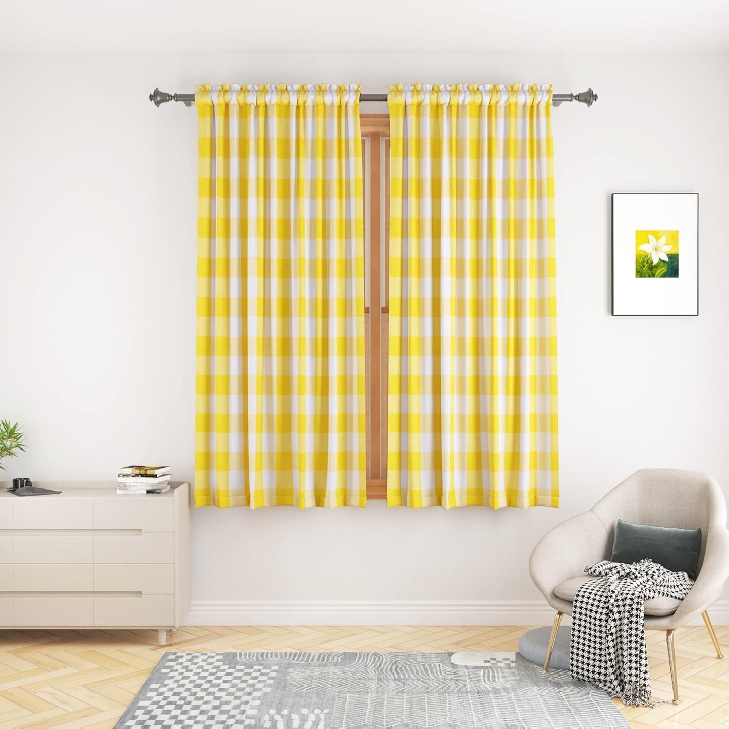 UPOPO Buffalo Check Window Curtains 63 inches Long Living Room Bedroom Cotton Plaid Gingham Farmhouse Rustic Decor Curtains 2 Panels Rod Pocket Kitchen Basement Curtain Panels Navy Blue White 52"x63"