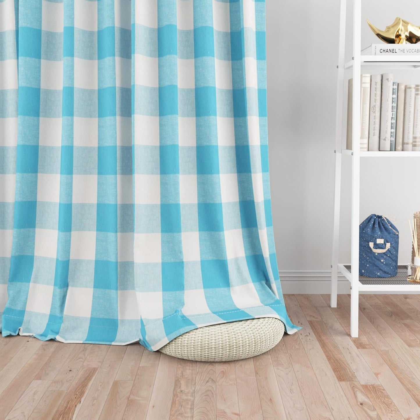 UPOPO Buffalo Check Window Curtains 63 inches Long Living Room Bedroom Cotton Plaid Gingham Farmhouse Rustic Decor Curtains 2 Panels Rod Pocket Kitchen Basement Curtain Panels Navy Blue White 52"x63"