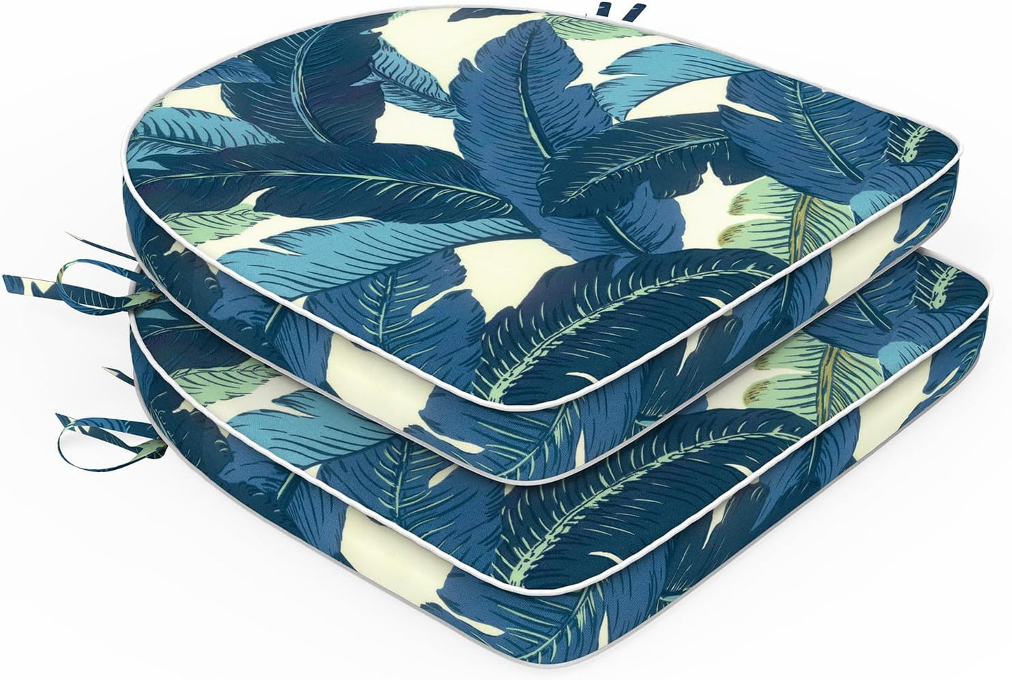 Set of 2 Outdoor Chair Cushions 19"x19"x2",Water Repellent Patio Seat Cushion with Ties and Removable Covers,Dining Chair Cushions for Indoor Kitchen and Patio Furniture,Islamorada Blue Green