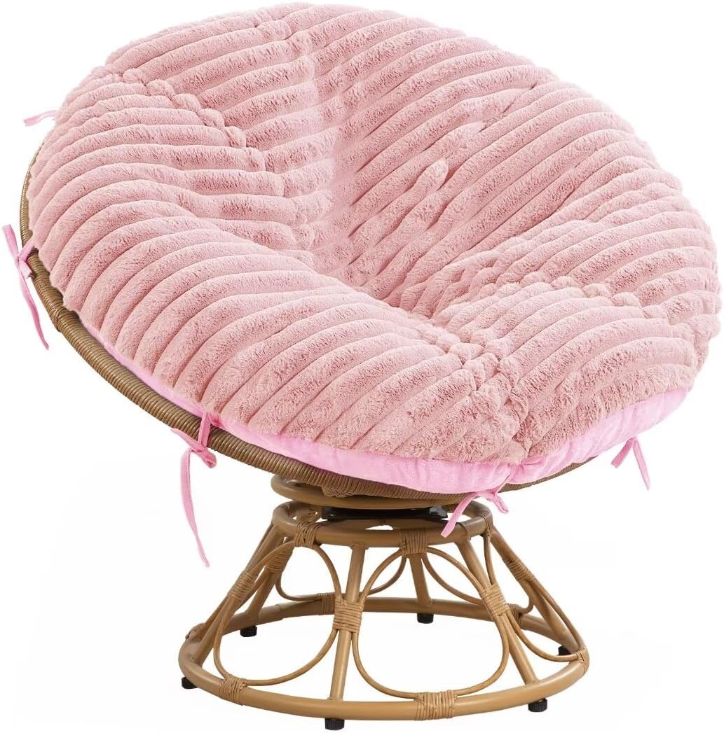 HOMBYS Fluffy Shaggy Cover for Papasan Chair Cushion, Plush Faux Fur Slipcover ONLY, (Without Cushion) Removable Soft Papasan Cushion Covers with 8 Ties, (Khaki, 55"x55")