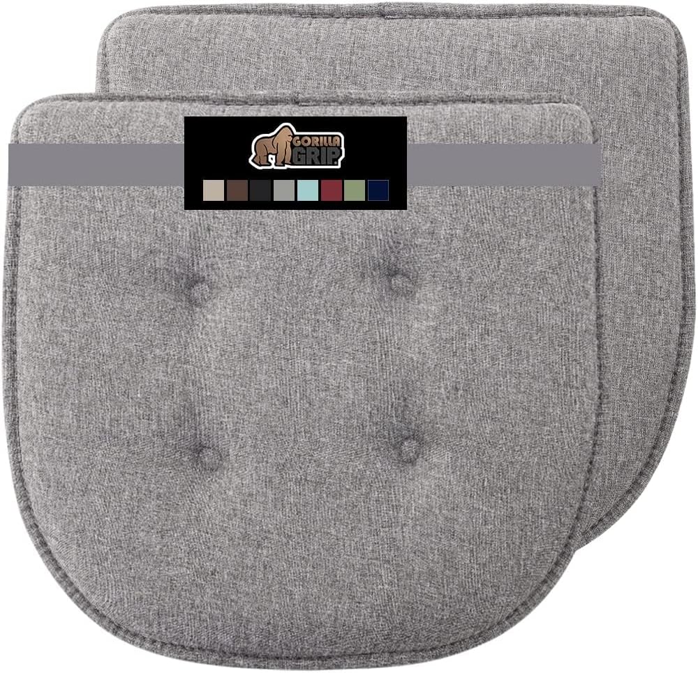 GORILLA GRIP Slip Resistant Chair Cushions, No Ties Required, Memory Foam Pads for Dining Room, Kitchen Table, Office, Rocking Chairs, Plush Seat Cover Cushion Pad, Home Decor, Set of 4, 16x16, Gray