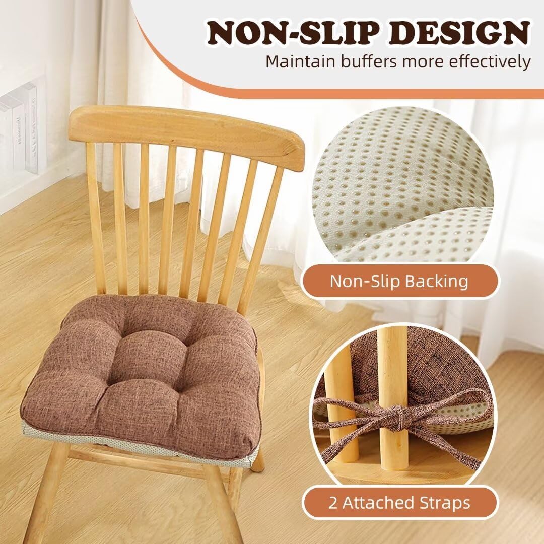 Chair Cushions for Dining Chairs 4 Pack, Indoor Kitchen Seat Cushions U Shape Non-Slip Chair Pads with Ties for Dining Room, Office 17.7" x 16.5" x 3.9" Wood Color