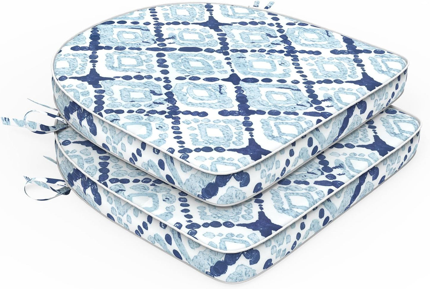 Set of 2 Outdoor Chair Cushions 19"x19"x2",Water Repellent Patio Seat Cushion with Ties and Removable Covers,Dining Chair Cushions for Indoor Kitchen and Patio Furniture,Islamorada Blue Green