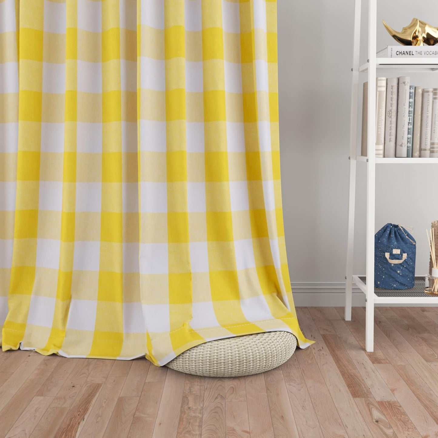 UPOPO Buffalo Check Window Curtains 63 inches Long Living Room Bedroom Cotton Plaid Gingham Farmhouse Rustic Decor Curtains 2 Panels Rod Pocket Kitchen Basement Curtain Panels Navy Blue White 52"x63"