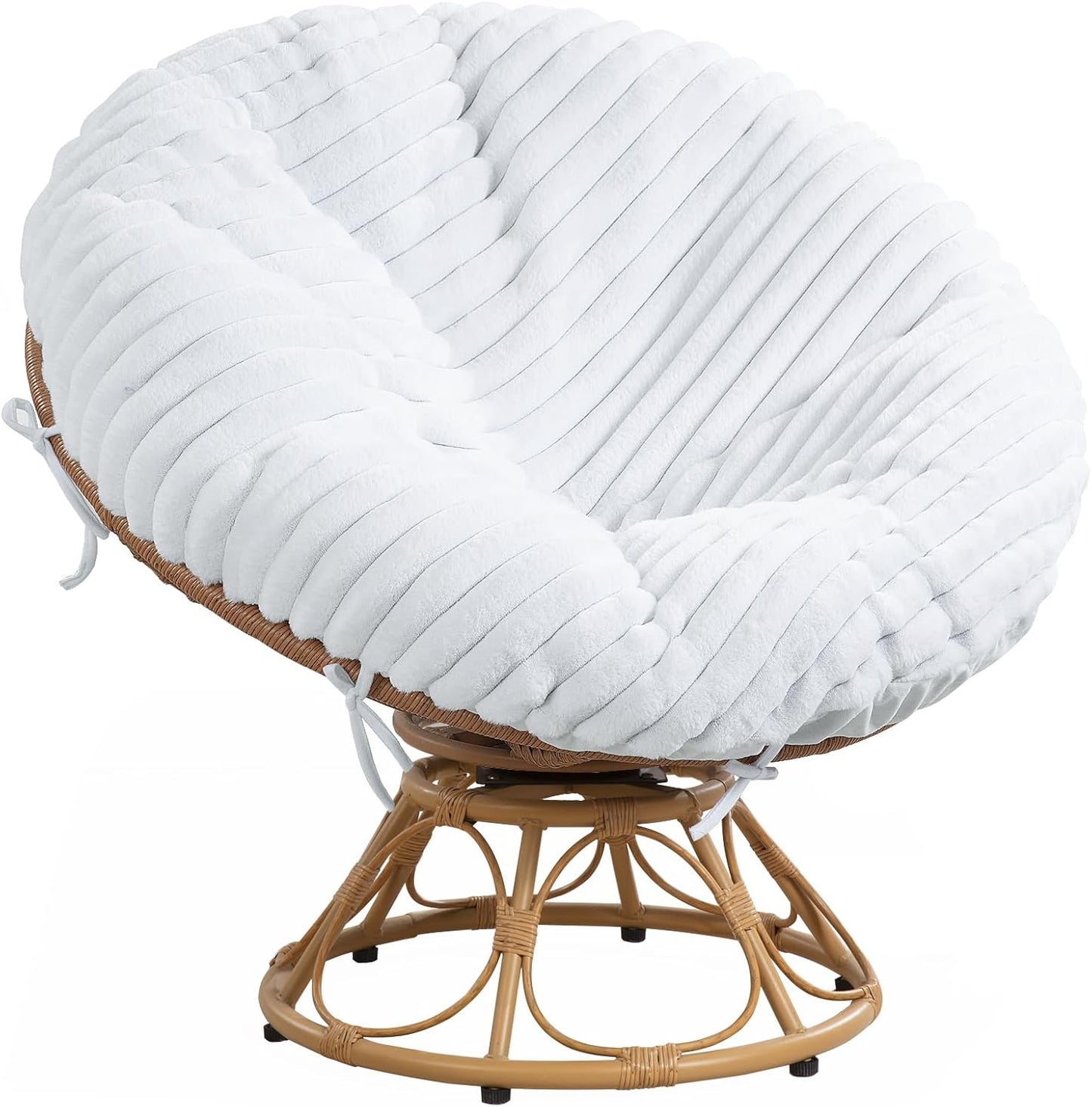 HOMBYS Fluffy Shaggy Cover for Papasan Chair Cushion, Plush Faux Fur Slipcover ONLY, (Without Cushion) Removable Soft Papasan Cushion Covers with 8 Ties, (Khaki, 55"x55")